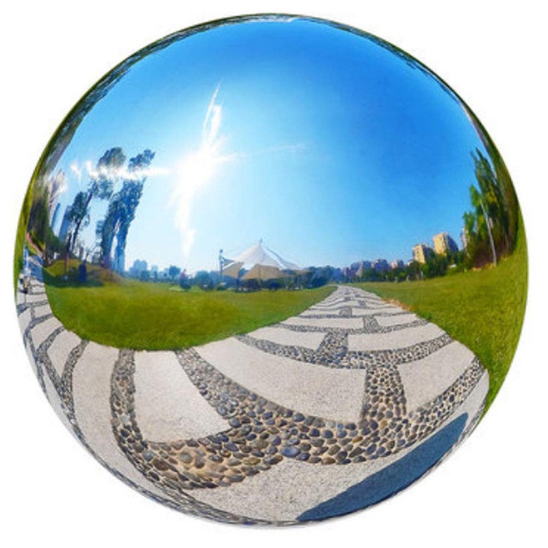 HomDSim 8 inch Gazing Globe Mirror Ball Polished Reflective Smooth Garden Ball Sphere Colorful and Shiny Addition to Any Garden or Home Decoration Silver Stainless Steel - Image 2
